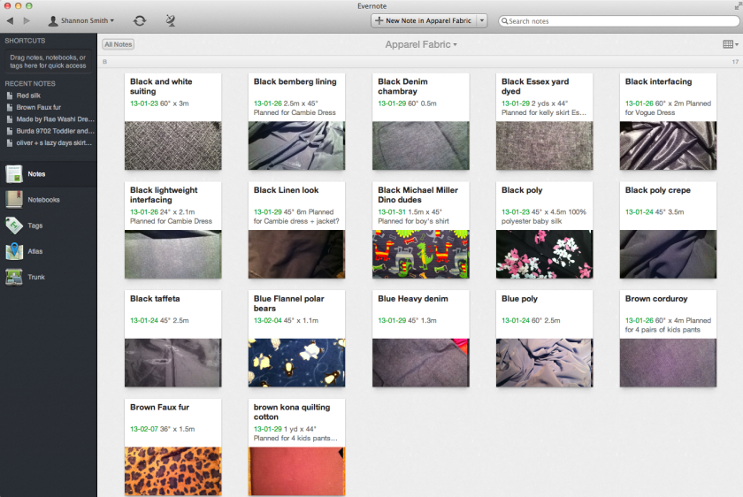 Evernote Fabric Stash Collection